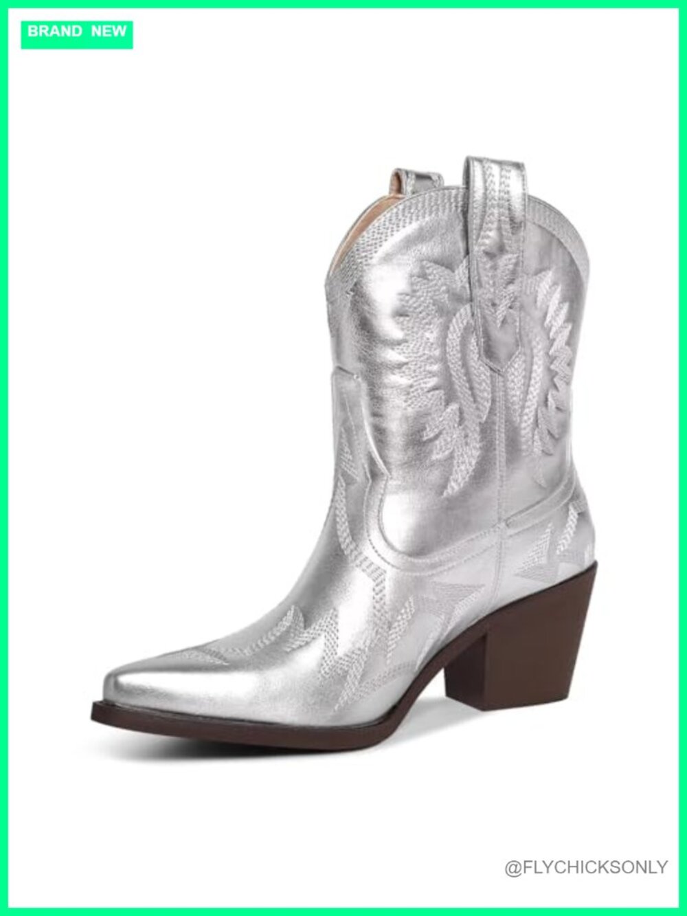 Women's Western Ankle Cowboy Boots Chunky Pointed Toe Wide Calf PU Leather
